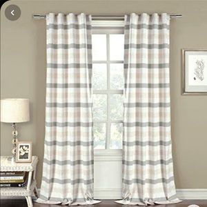 Striped lined curtains, two panels.